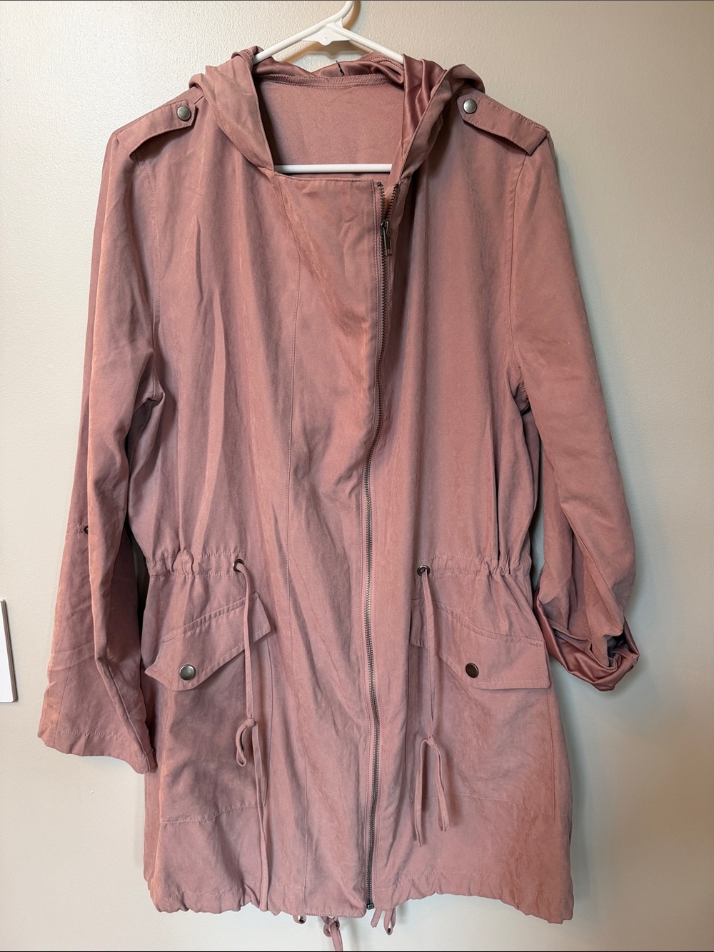 Blush Pink Hooded Trench Coat